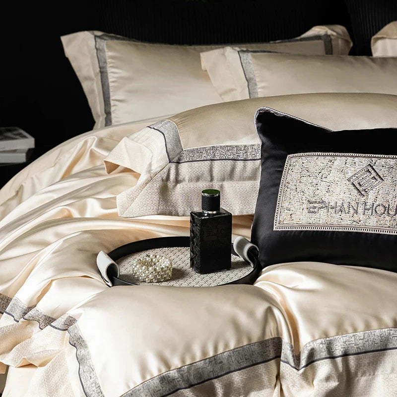 Afralia™ Luxe Champagne Bedding Set in Silky Egyptian Cotton - Queen King Sizes