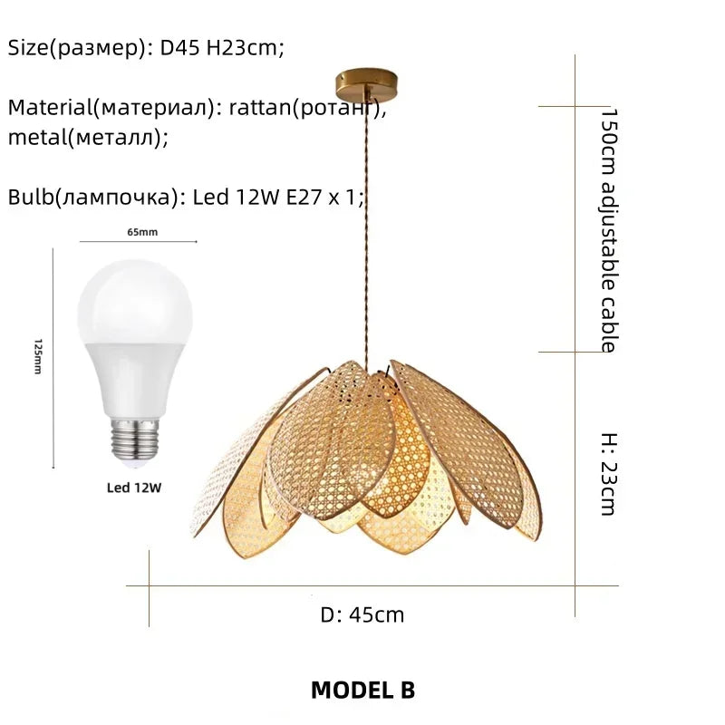 Afralia™ Rattan Petal Chandelier: Modern Nordic Wabi Sabi LED Pendant Light