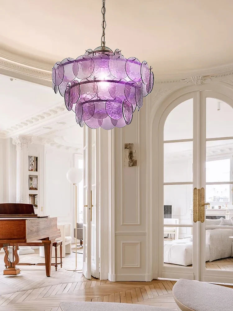 Afralia™ Modern Glass Piece Chandelier for Living Room, Green Amber Clear Lighting Fixtures