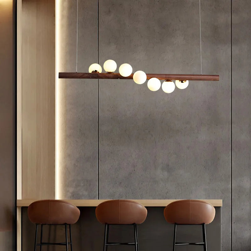 Afralia™ Burly Wood Walnut Glass Pendant Light for Living Room Bar Foyer