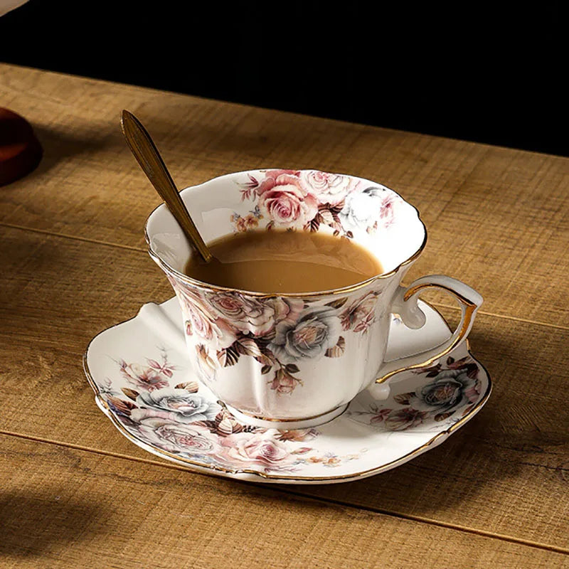 Afralia™ Lace Edge Ceramic Tea Cup & Saucer Set for Dining & Coffee Table