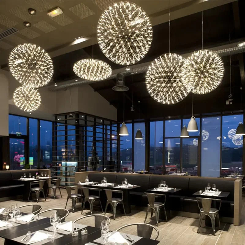 Afralia™ Star Spark Chandelier: Creative Fireworks Pendant Lamp for Hotel Lobby Staircase