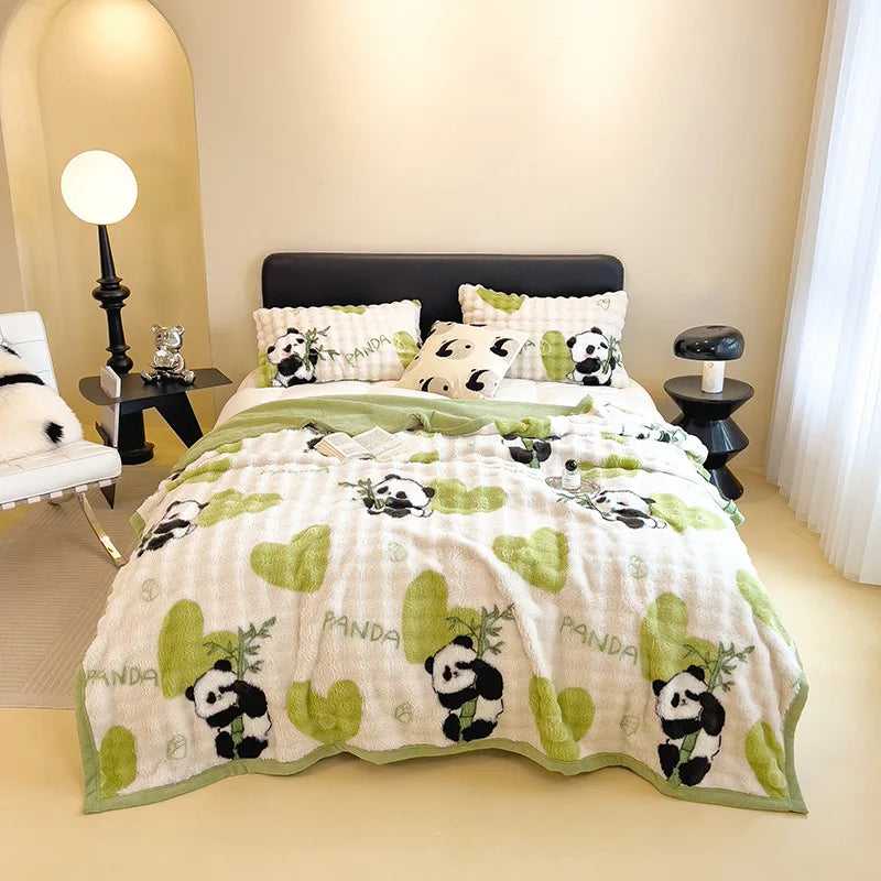 Afralia™ Cartoon Printed Faux Rabbit Plush Thick Blanket for Office Nap and Sofa Warmth