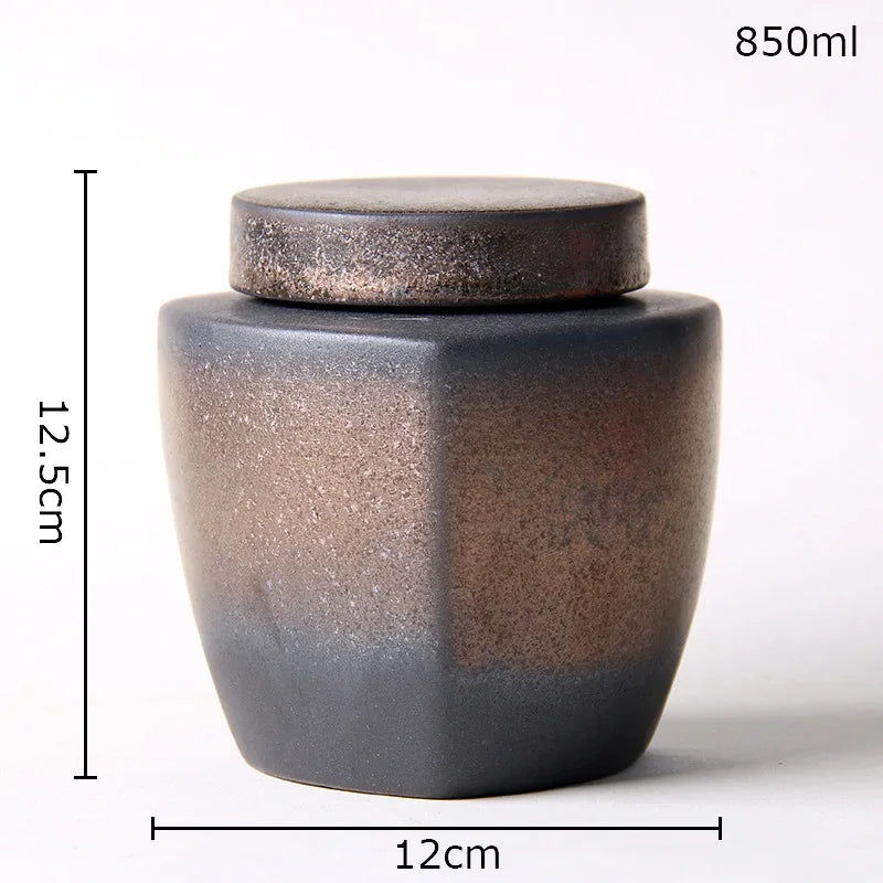 Afralia™ Ceramic Tea Canister | Sealed Coffee Storage Jar | Rough Pottery Tea Caddy