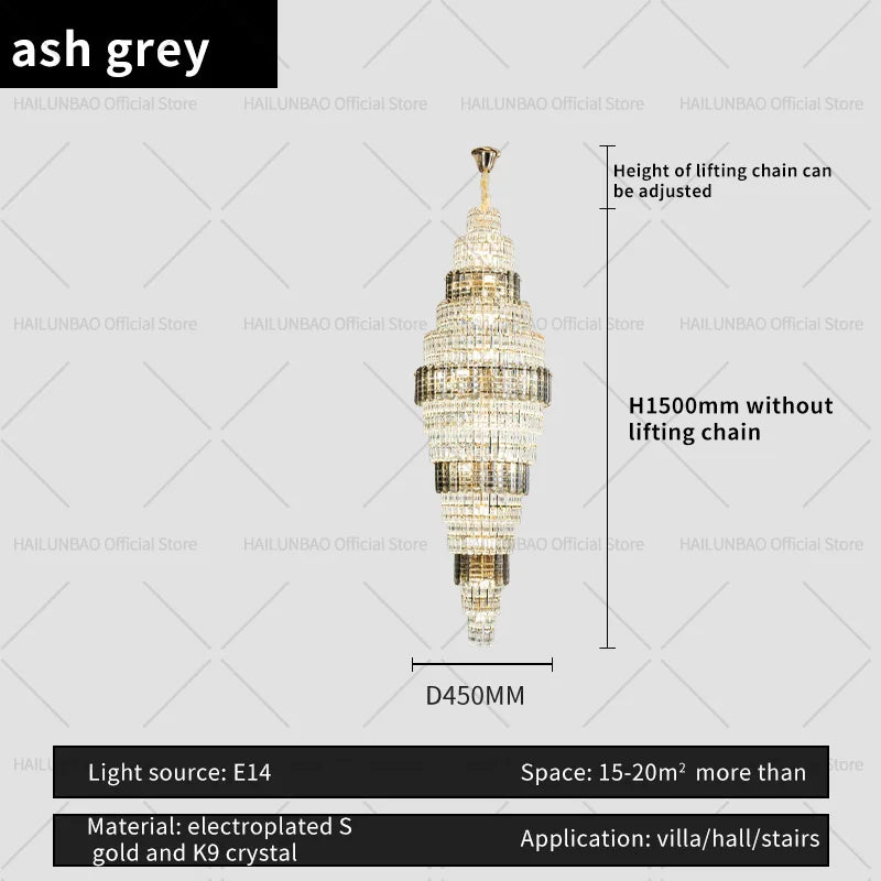 Afralia™ Crystal Spiral Staircase Chandelier: European Style Living Room Lighting