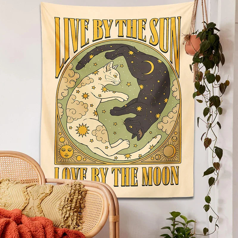 Afralia™ Sun Moon Cat Tarot Tapestry Wall Hanging for Home Decor