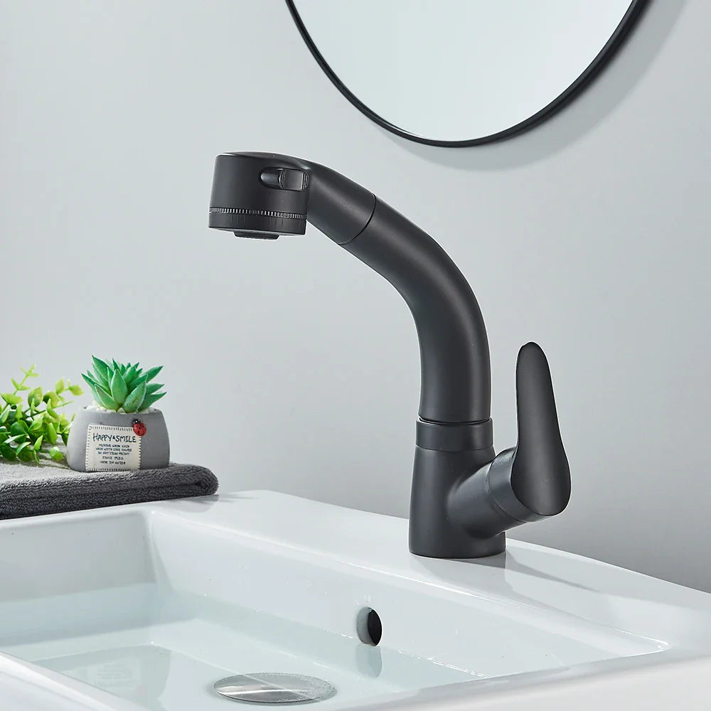 Afralia™ Black Lift Basin Faucet with Pull Out Sprayer for Bathroom Sink - Dual Nozzle