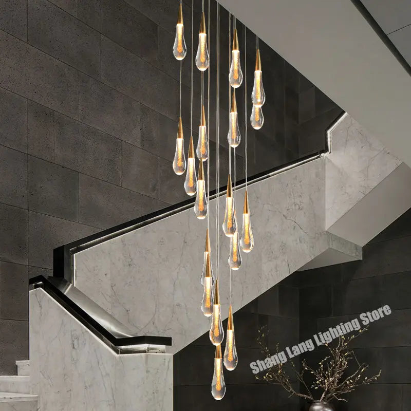 Afralia™ Crystal Luxury Ceiling Chandelier Staircase Pendant Light for Home Decor