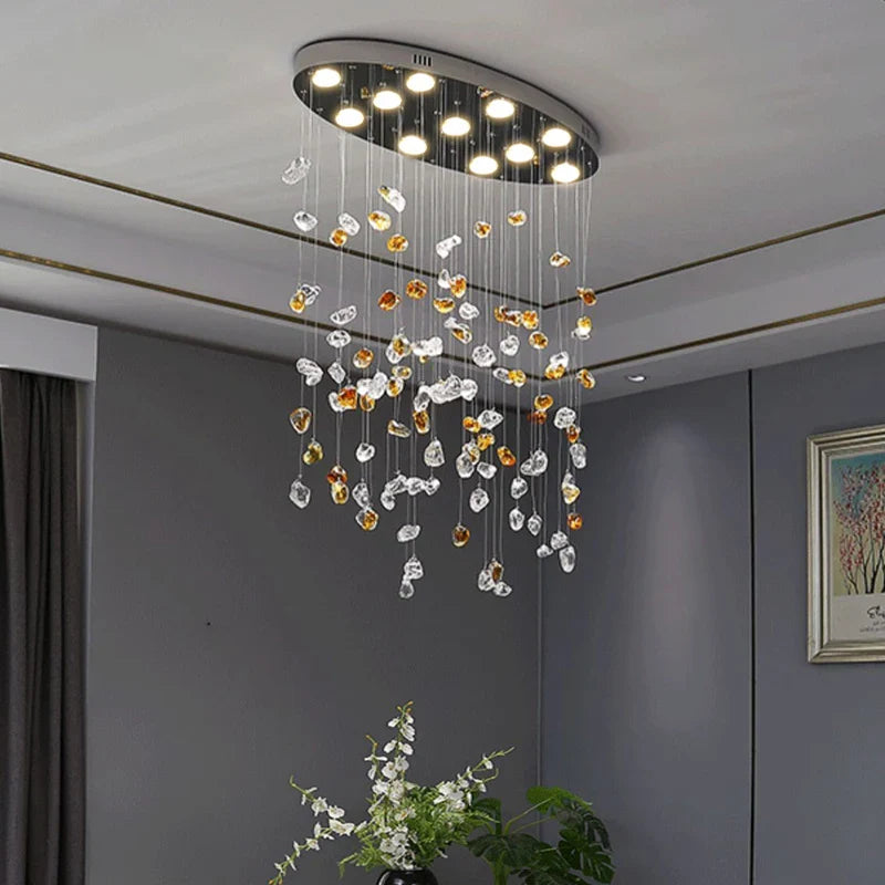 Afralia™ Colorful Crystal Stone Chandelier - Oval Lustre LED Home Decor Lighting