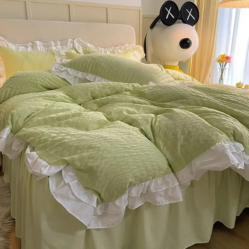 Afralia™ Double-Layer Lace Bubble Cotton Bedding Set - Soft Skin-Friendly Bed Linens