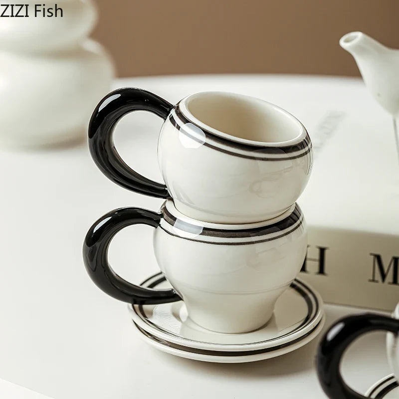 Afralia™ Striped Porcelain Tea Set: Mug, Teapot, Cup & Saucer for Dining Table & Afternoon Tea