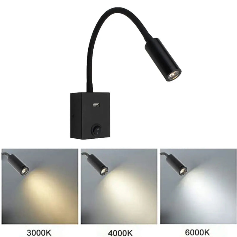 Afralia™ Wall Reading Light with USB Port Output and Switch for Bed Reading