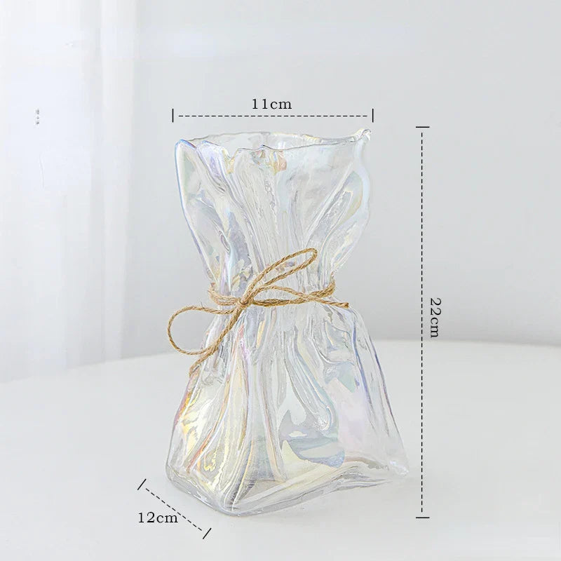 Afralia™ Clear Glass Folded Road Vase - Creative Handcrafted Hydroponic Art Vase