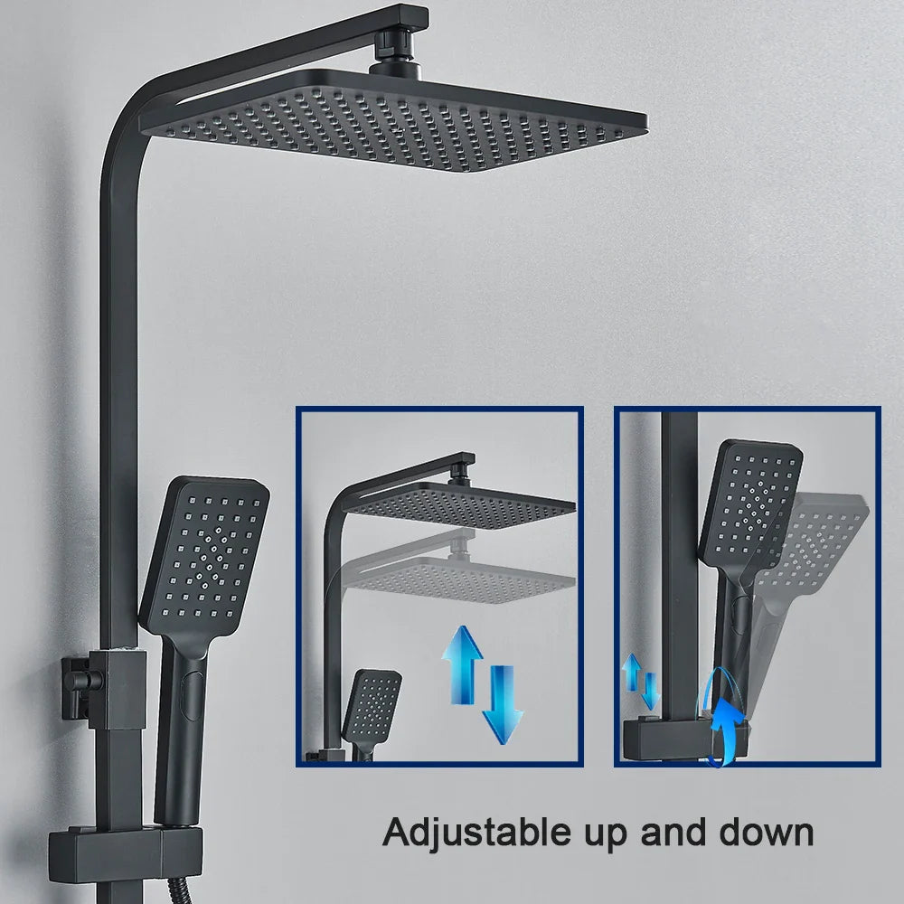 Afralia™ Black 4-Way Digital Shower System with Rainfall Head and Bidet