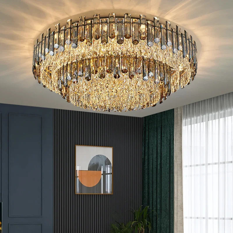 Afralia™ Gold Crystal Chandelier for Living Room Luxury Lighting Fixture