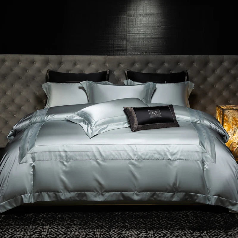 Afralia™ Silky Satin Brocade Jacquard Bedding Set with Egyptian Cotton for Luxury Comfort