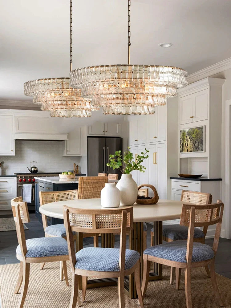 Afralia™ Brown Glass Pendant Lights for Dining Table Chandelier, Oval Clear Round Suspension Lamp