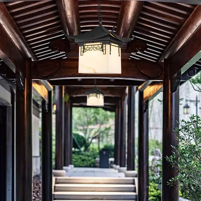 Afralia™ Solar Chinese Courtyard Gazebo Chandelier for Outdoor Villa and Eaves