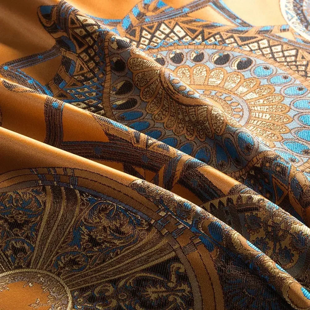 Afralia™ Golden Jacquard Baroque Bedding Set Queen King Size Linens - Sheet Pillowcase Comforter Cover