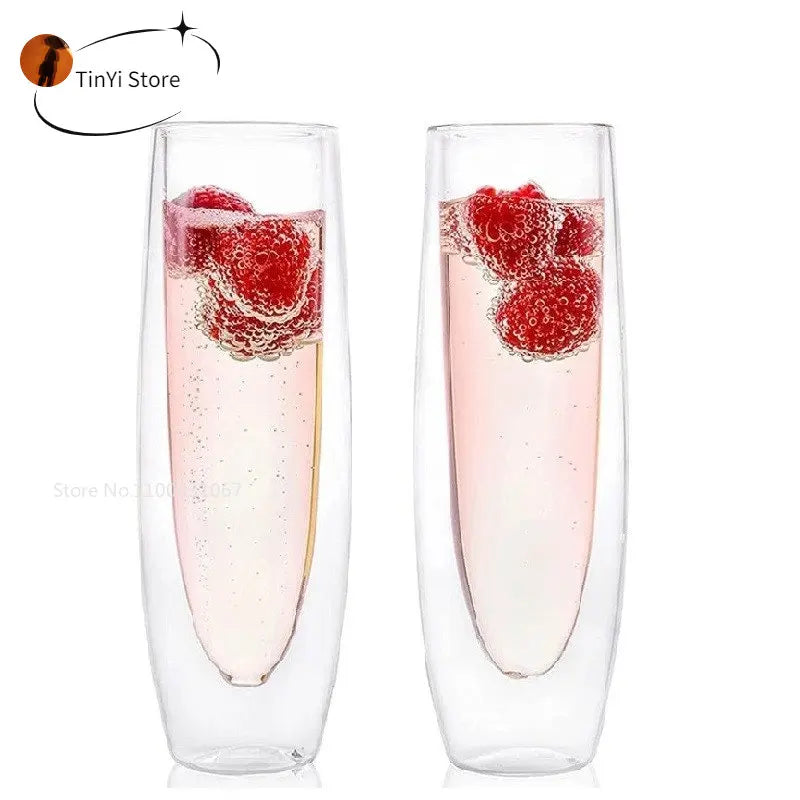 Afralia™ Double Wall Stemless Champagne Glasses Set for Wedding - 6Pcs