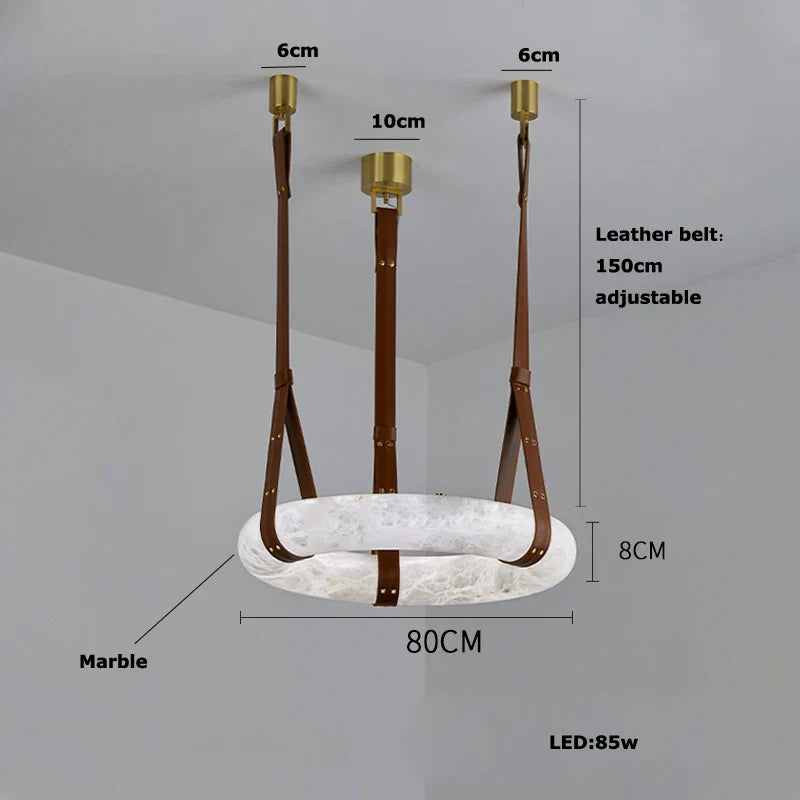Afralia™ Marble Ring Leather Belt LED Pendant, Hanging Lamps for Home Decor