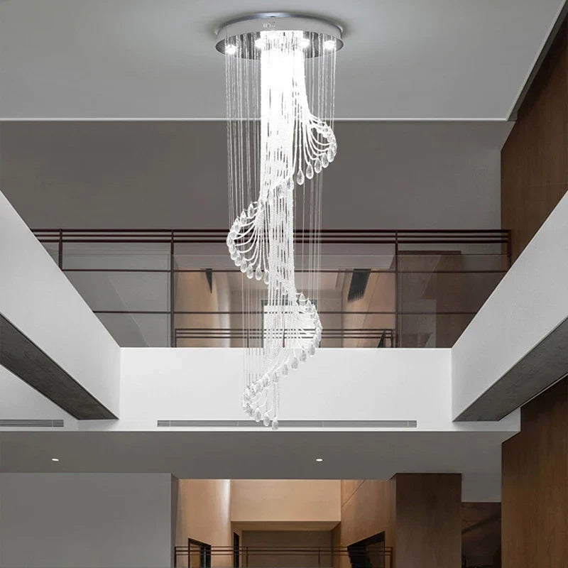 Afralia™ Modern Spiral Crystal Chandelier LED Pendant Light for Hotel Villa Decor