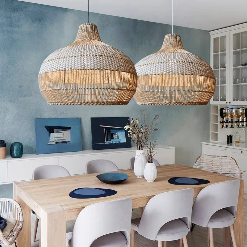 Afralia™ Rattan Chandelier: Handmade Nordic Retro Kitchen & Tea Room Pendant Lamp