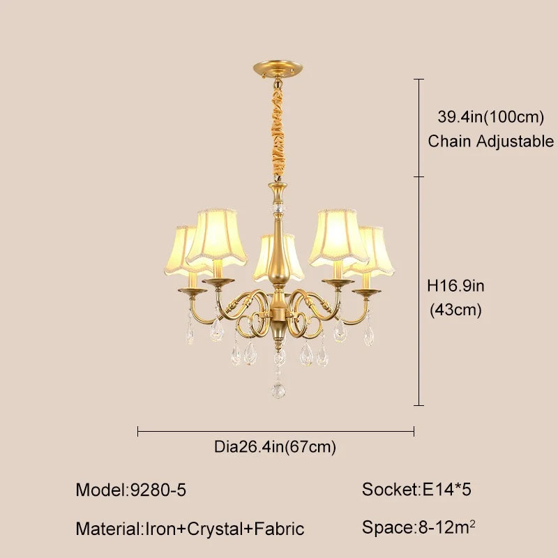 Afralia™ Gold Crystal Chandelier with Lamp Shade, Elegant Lighting Fixture for Living Room, Bedroom, Dining Room