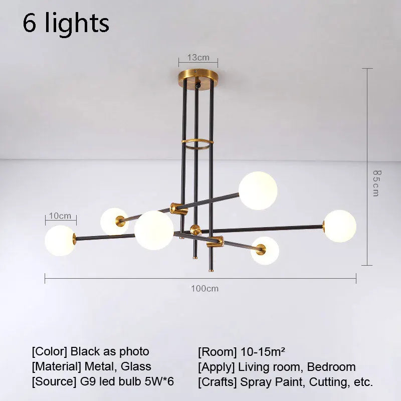 Afralia™ Nordic Black Glass Chandelier Ceiling Light Fixture for Modern Living Room Dining Room Decor