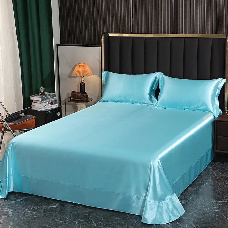 Afralia™ Silk King Bed Sheet Set with Pillowcase - Luxuriously Soft Solid Color Flat Sheet