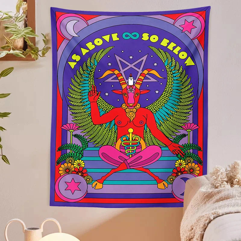 Afralia™ Baphomet Tarot Witchcraft Tapestry Wall Hanging Occult Home Decor