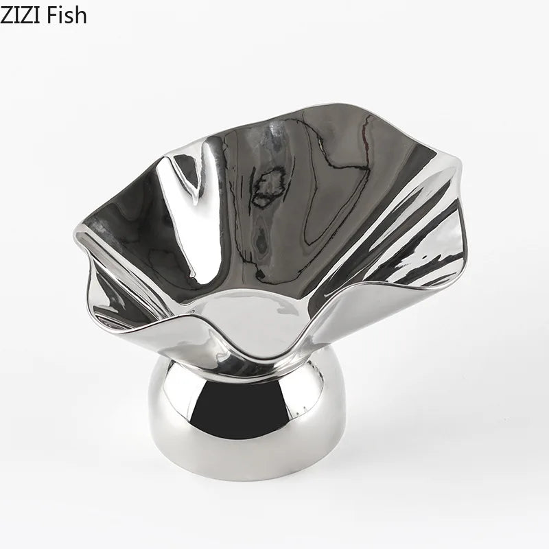 Afralia™ Silver Pleated Fruit Bowl for Snacks, Nuts, and Desserts