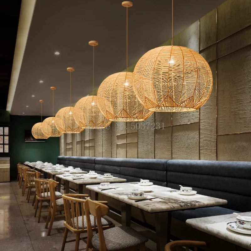 Afralia™ Zen Bamboo Pendant Light for Home Decor in Living Room and Restaurant