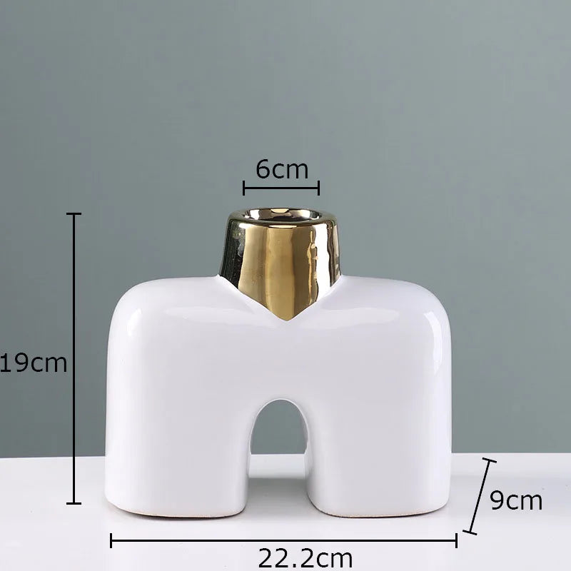 Afralia™ Gold Geometry Ceramic Vase Desk Decoration Modern Floral Room Decor Vase