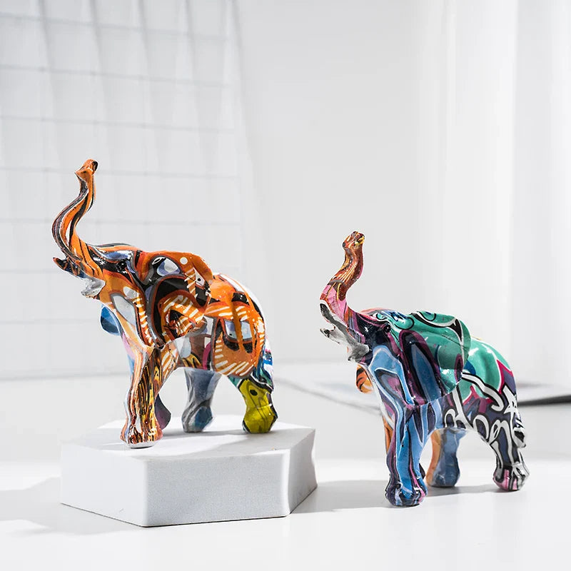 Afralia™ Elephant Resin Figurines Art Colorful Animal Statues Handicrafts Home Decor Accessory