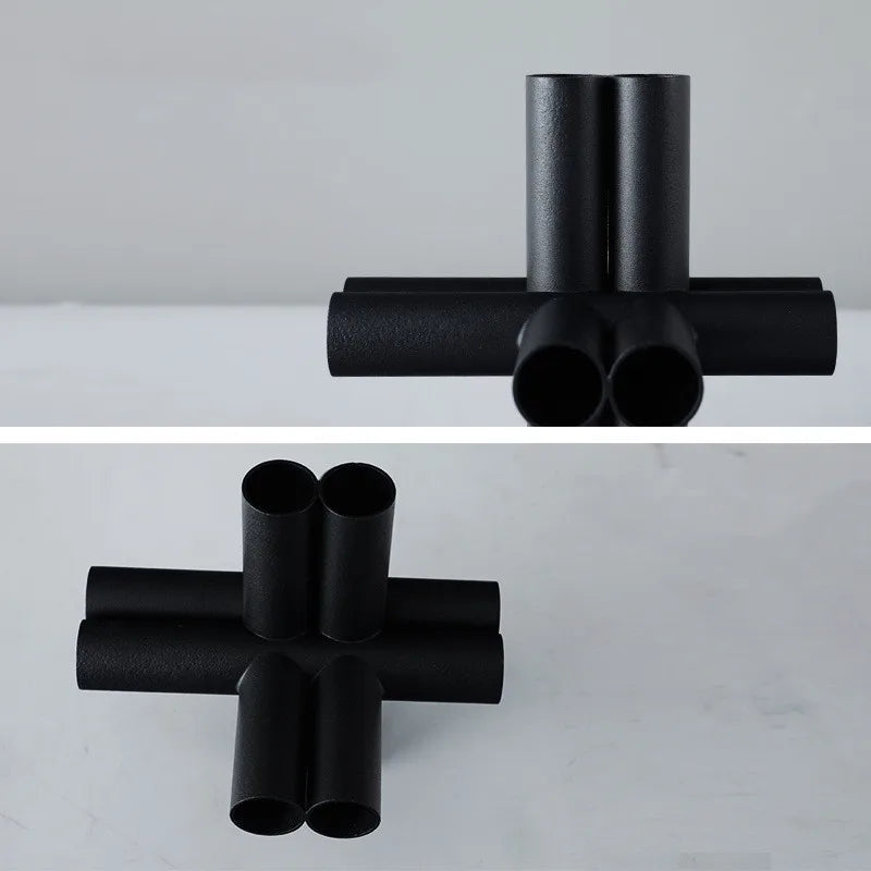 Afralia™ Geometric Pipe Cross Star Black Metal Decorative Figurines