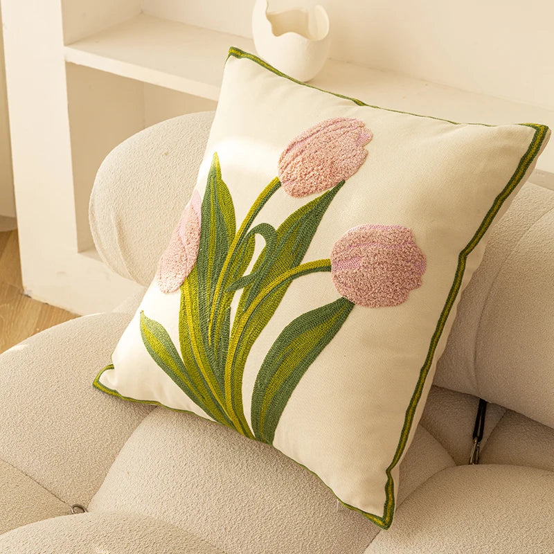 Afralia™ Embroidered Tulip Spring Throw Pillow Covers Set of 4 - 18x18 inches