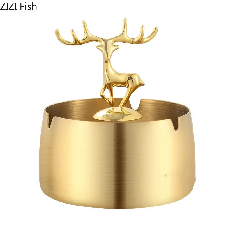 Afralia™ Golden Deer Stainless Steel Ashtray | Smoking Accessories Weed Ash Tray Boyfriend Gift
