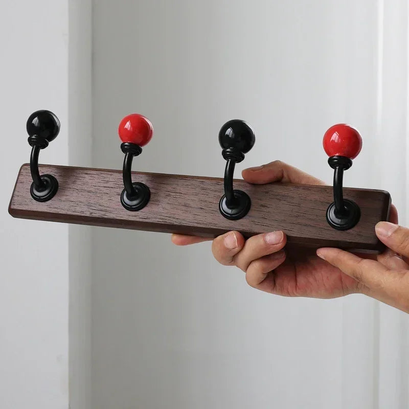Afralia™ Walnut Wood Hat Hook Wall Storage with Decorative Shelves