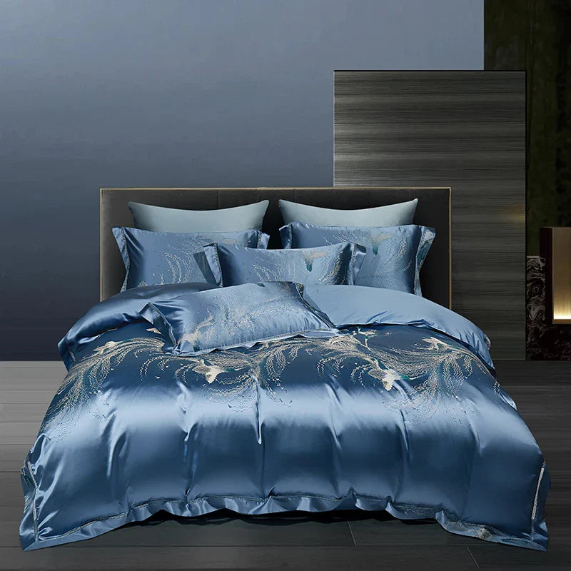 Afralia™ 1000TC Egyptian Cotton Satin Jacquard Patchwork Bedding Set - Full Queen King Size