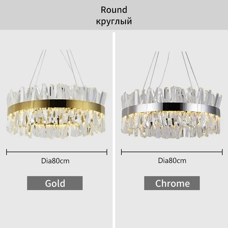 Afralia™ Modern Gold Round Crystal Chandelier Pendant Light for Home Decor