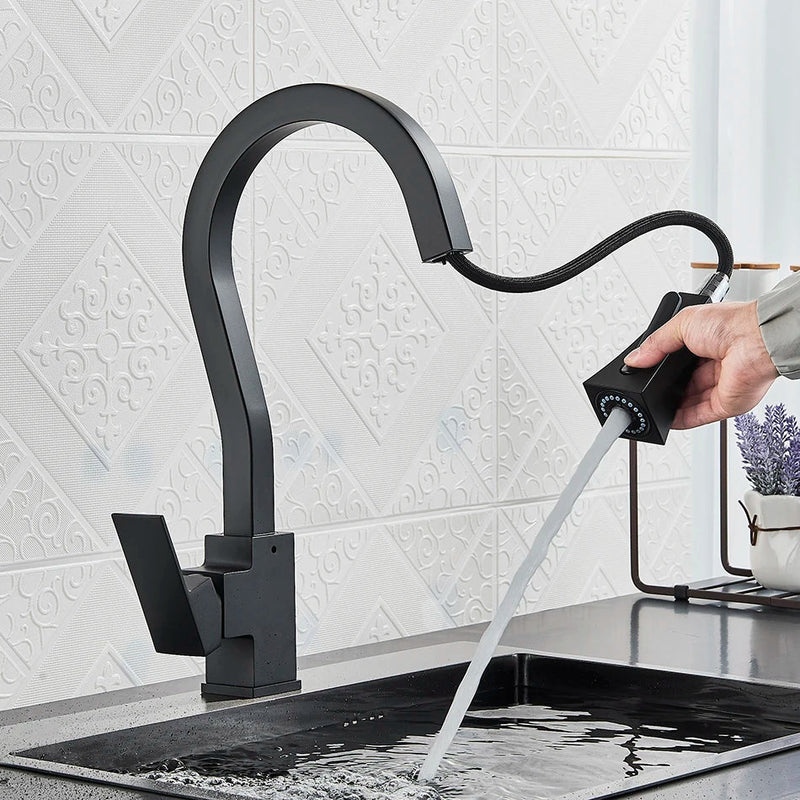 Afralia™ Uythner Black Kitchen Faucet with Pull Out Spray Head and 360° Rotation