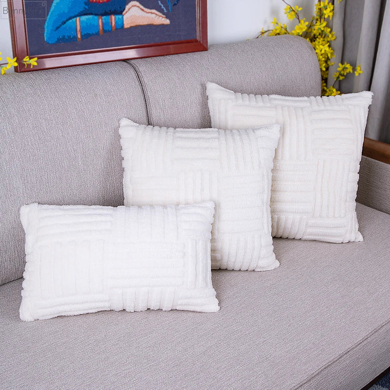 Afralia™ Soft Flocking Cream Cushion Cover for Home Decor 30x50cm 45x45cm 50x50cm