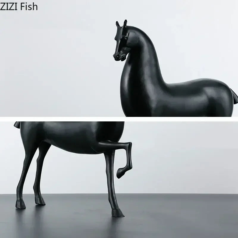 Afralia™ Black Horse Sculpture Desk Decoration - Modern Minimalist Room Decor