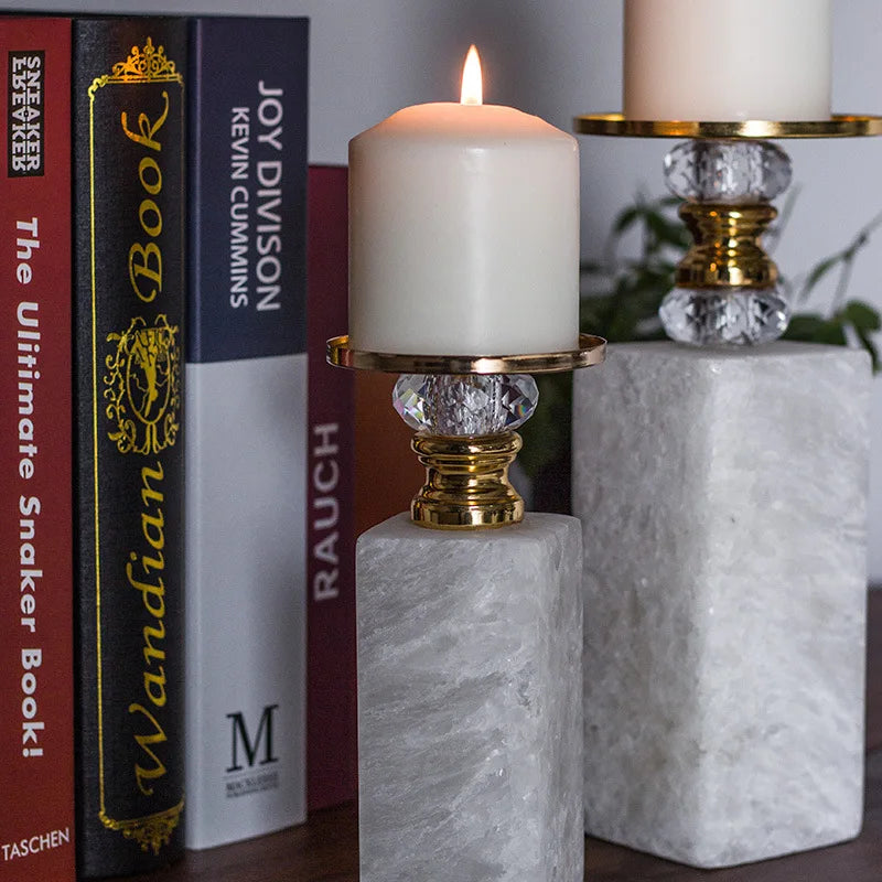 Afralia™ Gold Marble Candle Holder Candelabrum Wedding Decor Desktop Accessories