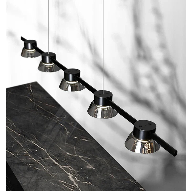 Afralia™ Black Strip Chandelier: Modern Nordic LED Lighting for Office, Restaurant, Living Room