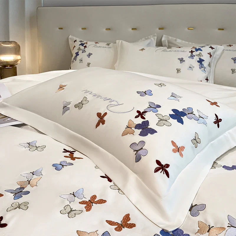 Afralia™ Butterfly Embroidery Cotton Luxury Bedding Set - 4Pcs