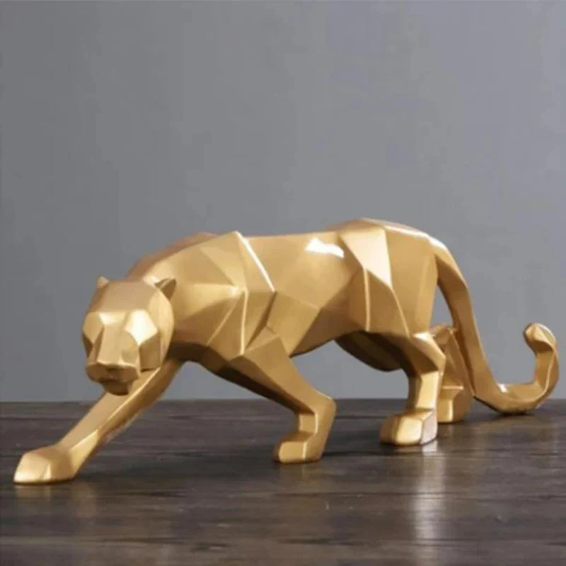 Afralia™ Panther Statue Geometric Resin Leopard Sculpture Home Office Decor Craft