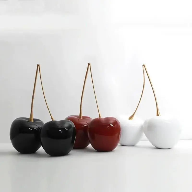 Afralia™ Cherry Figurine: Resin Golden Cherry Statue Home Decor Accessory