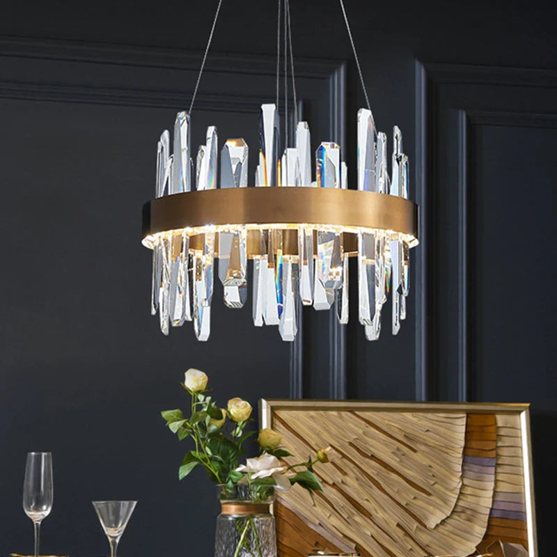 Afralia™ Luxury Crystal Dimmable Round Chandelier - Glossy LED Lighting